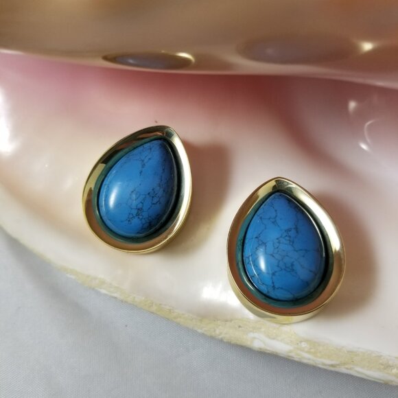 Brass teardrop plugs 11/16 pair with turquoise stone center - NWT 18mm - Picture 1 of 3
